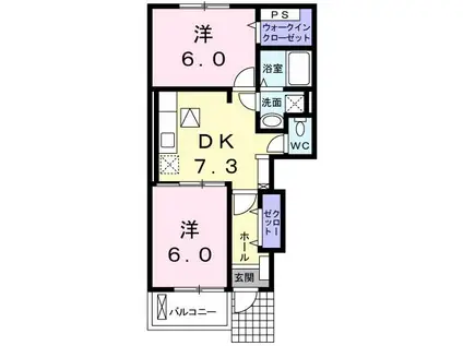 グラン シェル トラント(2DK/1階)の間取り写真