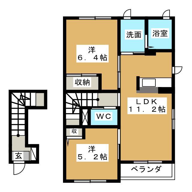 ハックベリーB(2LDK/2階)の間取り写真