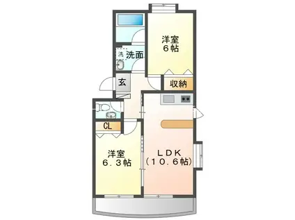 ウエスト COURT N棟(2LDK/3階)の間取り写真