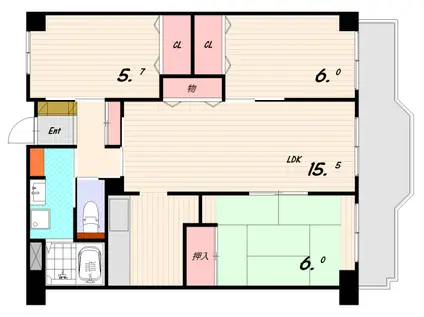 ハイツレインボー塩屋(3LDK/2階)の間取り写真