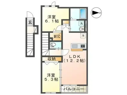 フォルテューヌF(2LDK/2階)の間取り写真