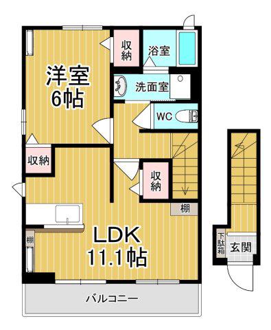 アスカD(1LDK/2階)の間取り写真