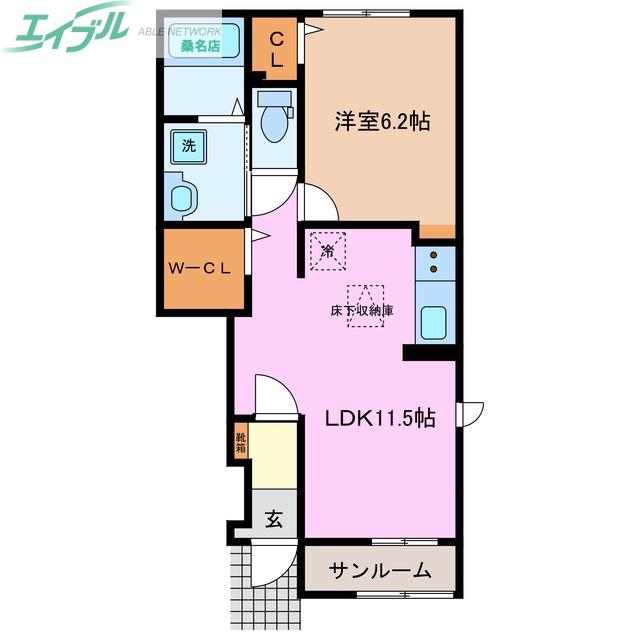ヴィオラ II(1LDK/1階)の間取り写真