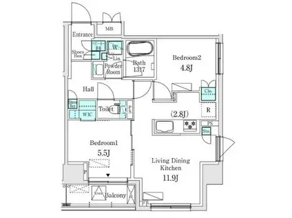 ASMACI MAISON両国 L(2LDK/2階)の間取り写真