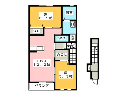 シーダー初生(2LDK/2階)の間取り写真