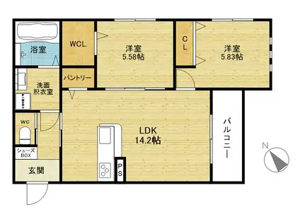 ベルヴェーレ佐井寺(2LDK/2階)の間取り写真