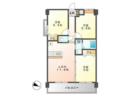 カサ・デル・レストI(3LDK/2階)の間取り写真