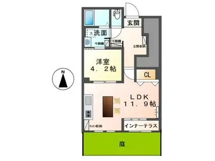 クレシアIV(1LDK/1階)の間取り写真