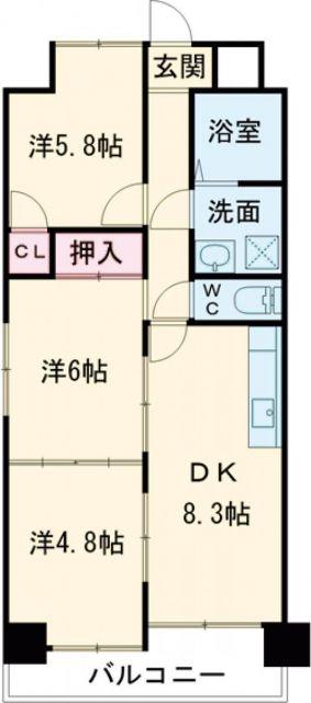 ベルヒルズ則松(3DK/5階)の間取り写真
