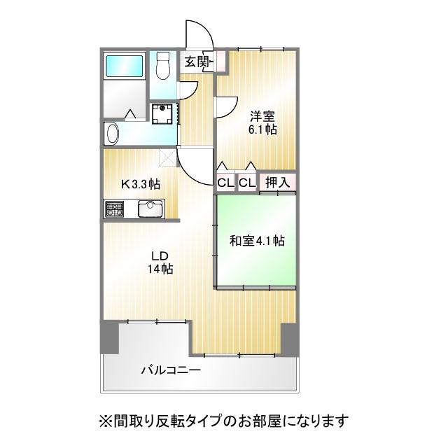 レジディア三宮東(2LDK/14階)の間取り写真