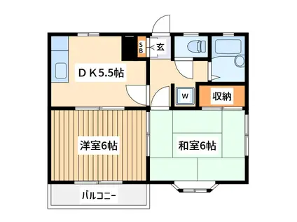 コーポイイヅカB(2DK/1階)の間取り写真