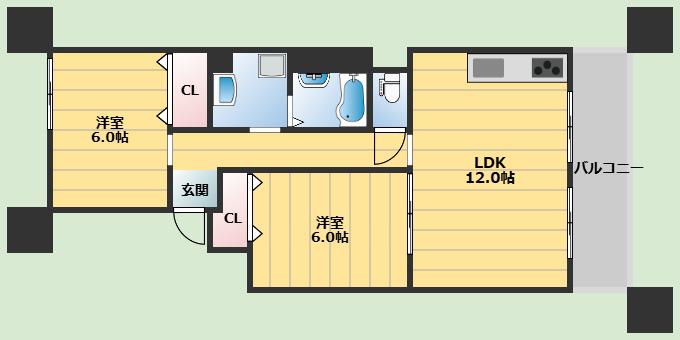 第一マンション寺直(2LDK/6階)の間取り写真