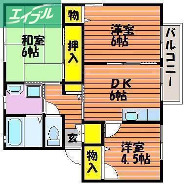 リバティ津高南館(3DK/2階)の間取り写真