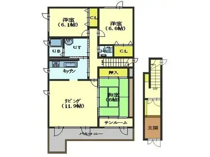 ハウス函館(3LDK/2階)の間取り写真