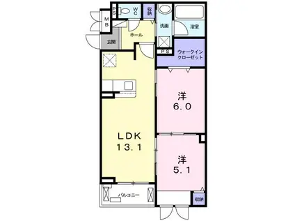 ベルメゾンレーヴ(2LDK/2階)の間取り写真