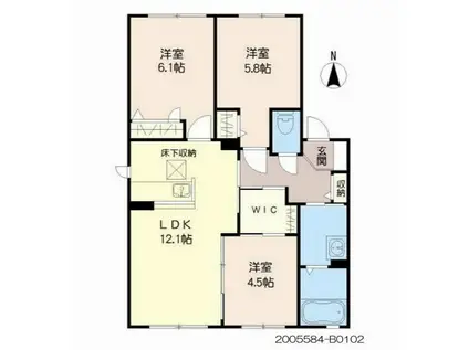 アンビシヨン B棟(3LDK/1階)の間取り写真