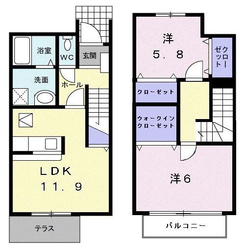 マニフィークKII A(2LDK/1階)の間取り写真