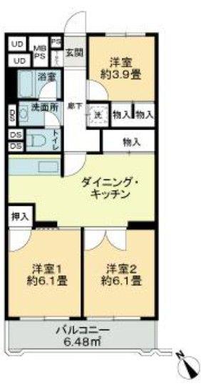 ヴェルドミール大和田(3DK/1階)の間取り写真
