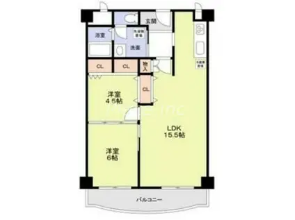 アバンダント釣鐘(2LDK/5階)の間取り写真