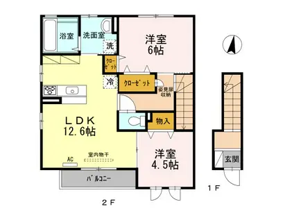 シャルムコートA棟(2LDK/2階)の間取り写真