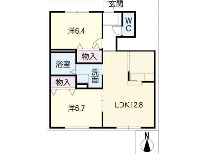 フェリーチェ長良ヶ丘 B棟(2LDK/1階)の間取り写真