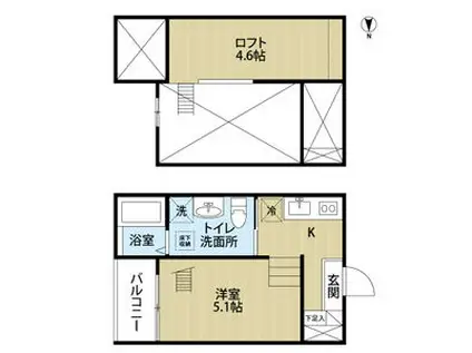 エクセル日ノ宮(1K/1階)の間取り写真