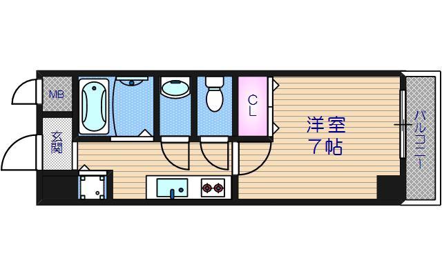 グラマシー心斎橋東(1K/2階)の間取り写真