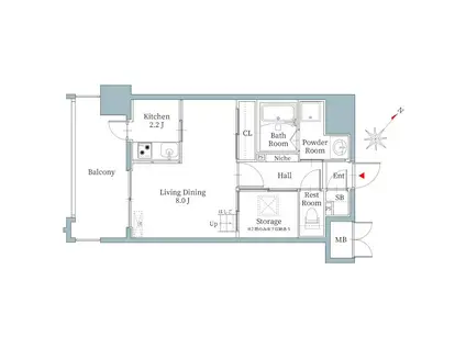 リアンシエルブルー東比恵II(1K/10階)の間取り写真