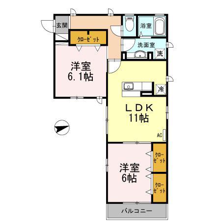 VILLA DEL SOL II(2LDK/2階)の間取り写真