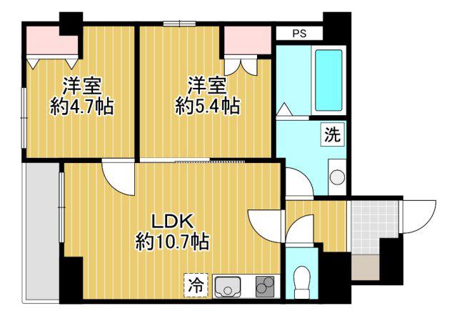 フェリチタ越谷駅前(2LDK/4階)の間取り写真
