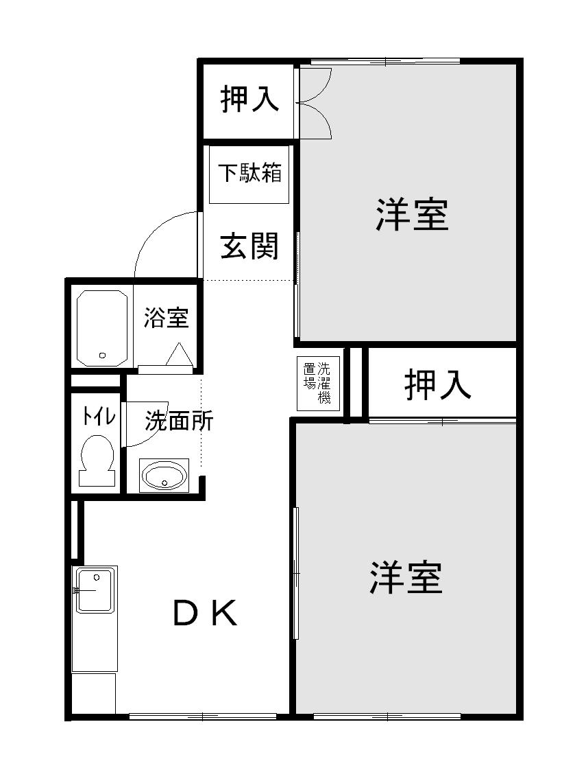 ルカップ(2DK/1階)の間取り写真
