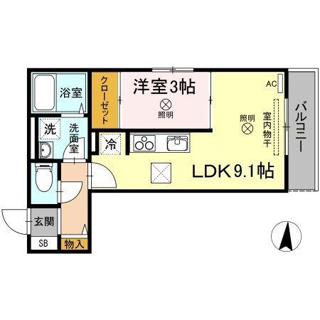 ウィングB棟(1LDK/1階)の間取り写真