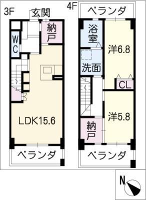 パルガーデン(2SLDK/4階)の間取り写真