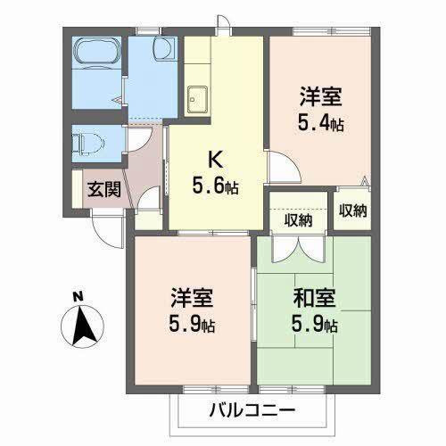 アークガーデン広面(3K/2階)の間取り写真