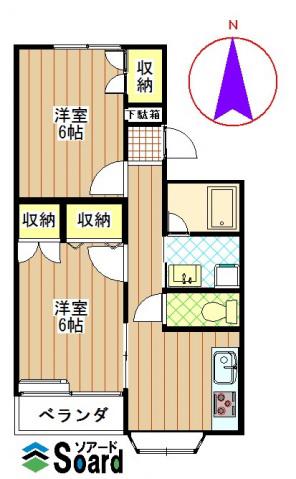 アイランドパレス A(2DK/1階)の間取り写真