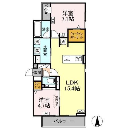 セレスティア草薙町(2LDK/3階)の間取り写真