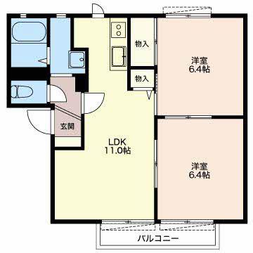 プレステージすずか A(2LDK/2階)の間取り写真
