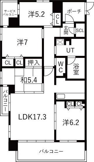 アルファステイツ城乾西八代(4LDK/5階)の間取り写真