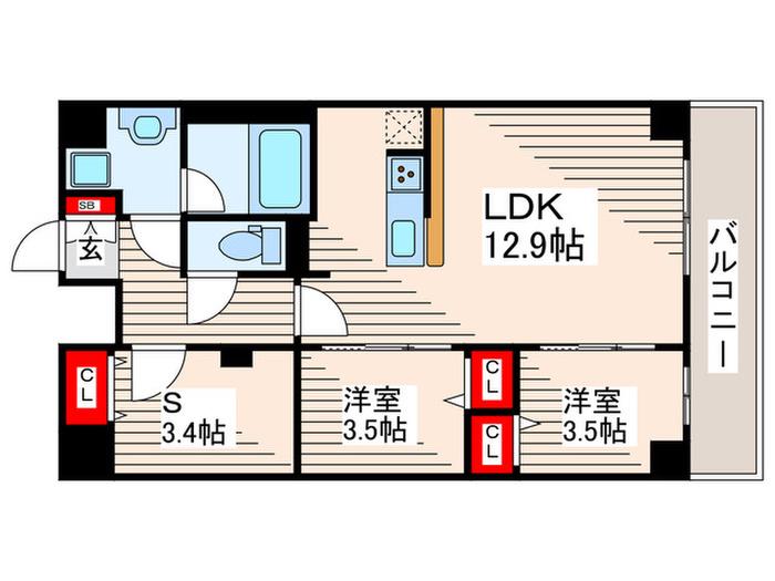 グランカーサ西葛西(2SLDK/4階)の間取り写真