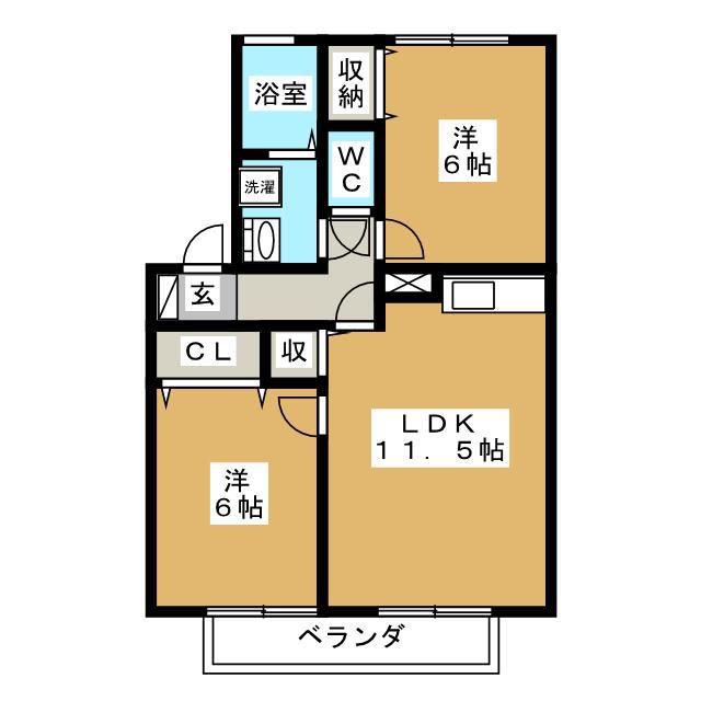 ベルメゾン町田B棟(2LDK/1階)の間取り写真