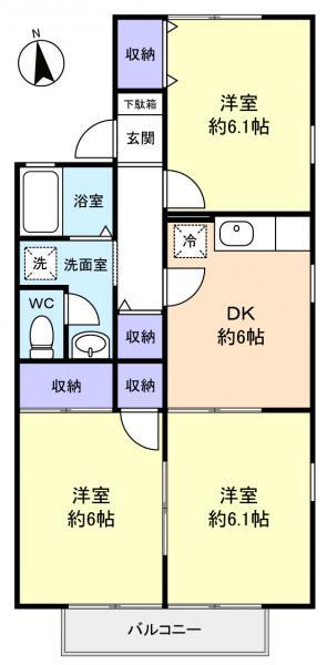 メゾンベール壱番館(3DK/1階)の間取り写真