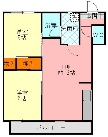 ロイヤルドミール(2LDK/2階)の間取り写真