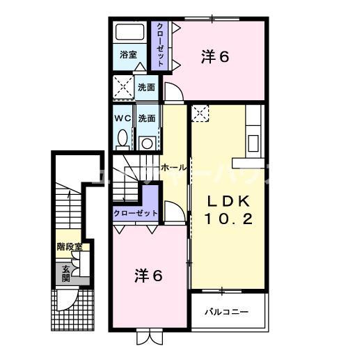 セピアコートS B(2LDK/2階)の間取り写真