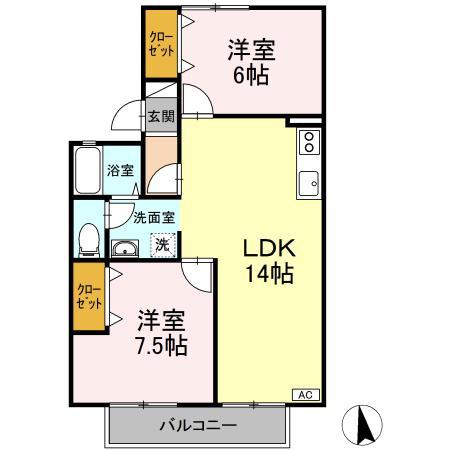 セジュール花渕 I(2LDK/1階)の間取り写真