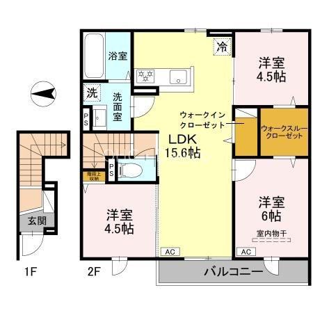 トリシア東太子(3LDK/2階)の間取り写真