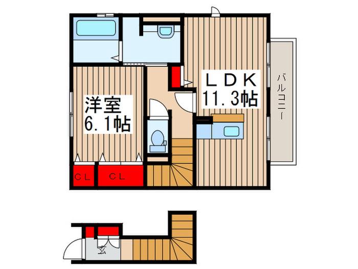 ヴィラコンフォール(1LDK/2階)の間取り写真