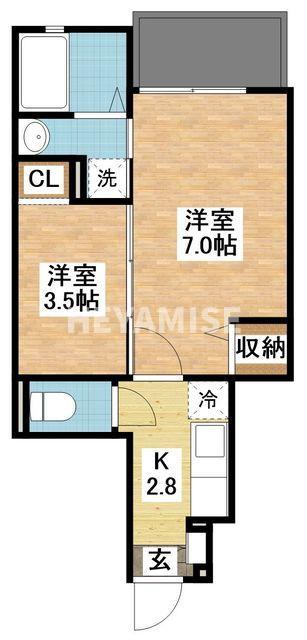 グランド ソレイユ 協和I(1SK/1階)の間取り写真
