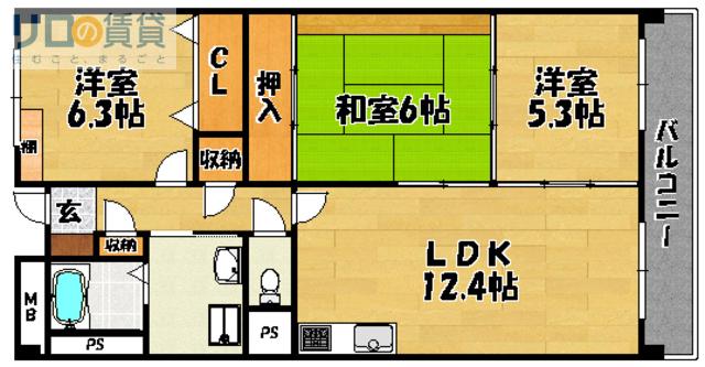 カーム淀川(3LDK/4階)の間取り写真