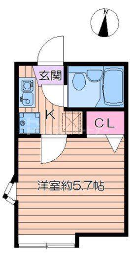 ヴィラ一之江D(1K/2階)の間取り写真