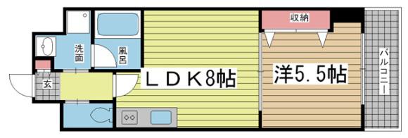 ウィングコート小松(1LDK/9階)の間取り写真